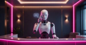 Robot humanoide atendiendo una llamada en la recepción de una clínica estética